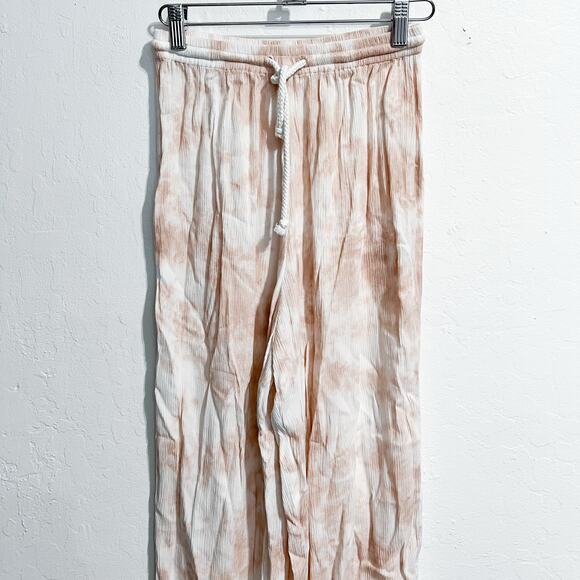 Tiare Hawaii Pants One Size Crinkle Rayon Peach Tie Dye Slit Drawstring Cropped - Picture 1 of 7